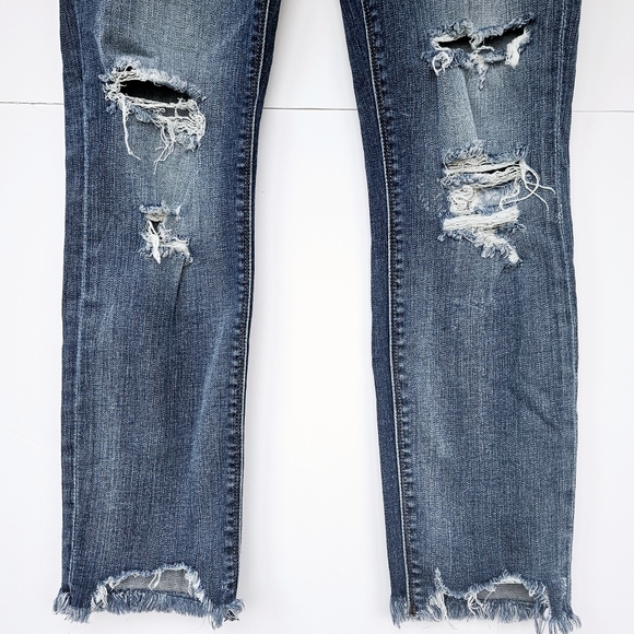 Express Wmns Skinny Ankle Mid-rise Stretch Ripped Raw-Hem Medium Wash Jeans Sz4R - Picture 8 of 12